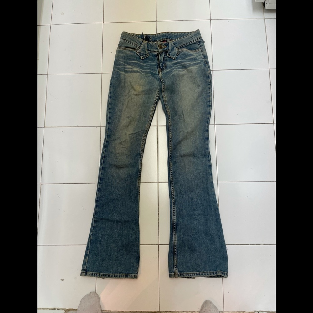 Low rise flare bottom jeans